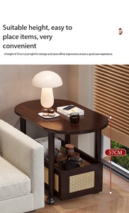 Mesa <span class=keywords><strong>de</strong></span> Centro Ovalada Móvil con Almacenamiento <span class=keywords><strong>de</strong></span> Ratán, Mesa Auxiliar Rodante <span class=keywords><strong>de</strong></span> Bambú para Sala <span class=keywords><strong>de</strong></span> Estar, Dormitorio, Oficina, Barra <span class=keywords><strong>de</strong></span> Té, Balcón, Patio - Product Image 4