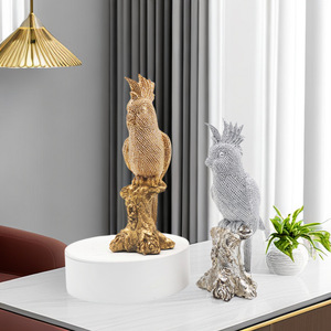 Sculpture en résine de perroquet cacatoua doré, texture perlée, figurine d'oiseau de luxe, décoration intérieure, salon, bureau, étagère, cadeau d'art en gros - Product Image 5