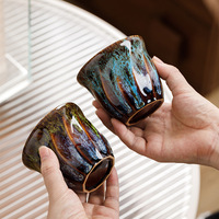 Tasse en céramique artisanale émaillée au four avec émail brillant et fluide, tasse à thé Kung Fu, tasse à café créative individuelle, tasse maîtresse pour la maison