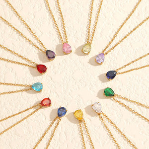 Collier personnalisé en acier inoxydable 316L plaqué or 14k 18k, design original avec zircon et pierre de naissance, pour femmes, vente en gros - Product Image 4