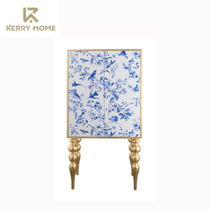<span class=keywords><strong>Paravent</strong></span> en <span class=keywords><strong>bois</strong></span> motif fleur bleu et blanc maison diviseur de pièce pliable décoratif pour chambre et salon Design imprimé - Product Image 4