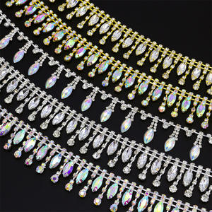 Strass di cristallo di lusso CZ catena di pizzo fai da te accessori per vestiti a goccia di vetro con nappa frangia artiglio con cornice diamantata - Product Image 5