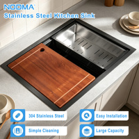 Promo Panas Wastafel Dapur Hitam Baja Tahan Karat 304 Buatan Tangan Model Undermount 23x19 Inci