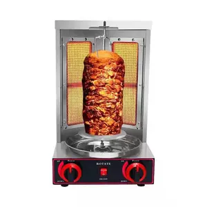 Ticari otomatik döner propan döner kebap gaz dikey Broiler tavuk Mini Shawarma ızgara barbekü makinesi