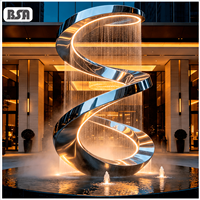 Sculpture spirale géante moderne en acier inoxydable BSA, grande fontaine d'eau extérieure pour jardin avec éclairage LED, usage commercial