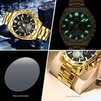 Jam Tangan Pria BINBOND Luminous Trendy Tourbillon Hadiah untuk Mahasiswa, Tali Baja, Tiga Dial, Enam Jarum, Dekoratif, Quartz