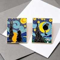 Broche émaillée Chat Nuit étoilée de Van Gogh en alliage de zinc pour sacs à dos