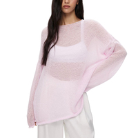 Printemps été mince Transparent col rond tricot dame t-shirt européen américain évider manches évasées tricoté chemise pour femmes