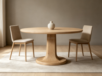 FERLY 20. Jahrhundert Runder Esstisch Ausgewogene Proportionen Geschwungene Silhouette Handgefertigtes Holz
