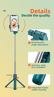 Perche à selfie universelle pour smartphone, télécommande sans fil détachable, trépied extensible en alliage d'aluminium