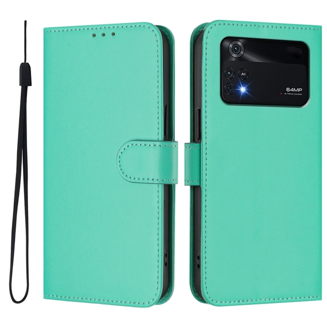 Newest case for Xiaomi Poco M4 Pro 4G Skin Feel Solid Color Leather Phone Case with Lanyard