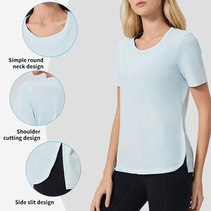 DSS125, camisetas de Yoga de manga corta para correr y Deportes de secado rápido de Color sólido con abertura lateral transpirable para <span class=keywords><strong>mujer</strong></span> - Product Image 6