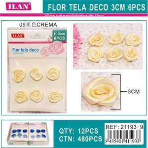 Fiore in tessuto Ilan 3 cm 6 pezzi colore crema per decorazioni artigianali - Product Image 3