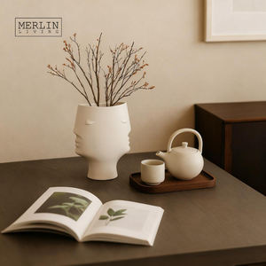 멀린 리빙 모던 럭셔리 북유럽 인간의 얼굴 매트 세라믹 대칭 디자인 아트 액세서리 탁상 꽃병과 홈 장식 - Product Image 2