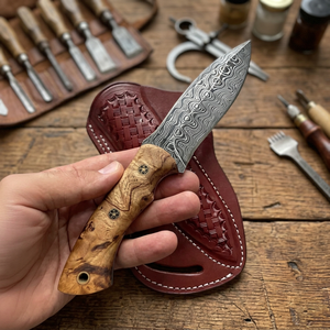 Couteau Bowie multifonctionnel de chasse et de camping en acier Damas de qualité industrielle, fait main, pointe clip, personnalisable OEM, manche en bois - Product Image 3