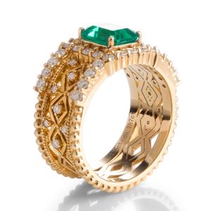 Bague de fiançailles unisexe en or avec émeraude, style occidental, cadeau pour femme, bijoux Messi, pour mariage et fête - Product Image 2