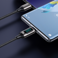USAMS kabel pengisian daya Cepat PD 100W, kabel pengisian daya USB jalinan nilon tahan lama arus tinggi dengan tampilan Digital