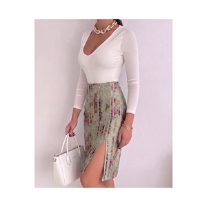 Falda midi tipo lápiz con cintura elástica y abertura frontal para mujer, talla estándar SML, 70 cm de largo - Product Image 6