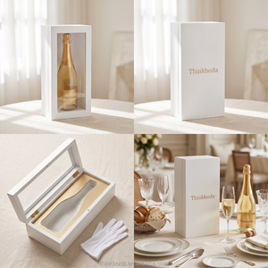 Boîte à vin blanche de luxe pour une <span class=keywords><strong>bouteille</strong></span> avec fenêtre transparente, emballage cadeau en carton rigide - Product Image 3