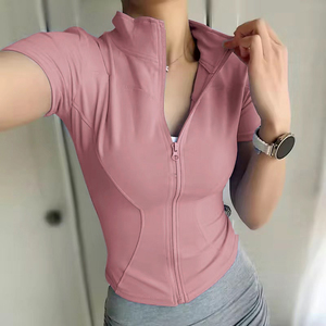 Envío Rápido Chaqueta Deportiva Ajustada de Manga Corta para Mujer con Cierre Completo, Cuello Alto, Transpirable, Elástica en Cuatro Direcciones, Sin Costuras, para Yoga - Product Image 1