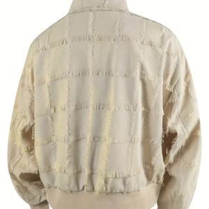 Men Beige Fringed <b>Patchwork</b> Zip-Up <b>Jacket</b>, Casual Loose-Fit Male Outerwear with Stand Collar & Long Sleeves <b>Jacket</b> Manufacturer - Product Image 4