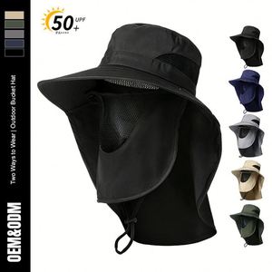 Customized logo 3D Embroidered with Neck Cover Adjustable Fisherman's <b>Hats</b> <b>Summer</b> UV Resistant Outdoor Work Fisherman Bucket <b>Hat</b> - Product Image 1