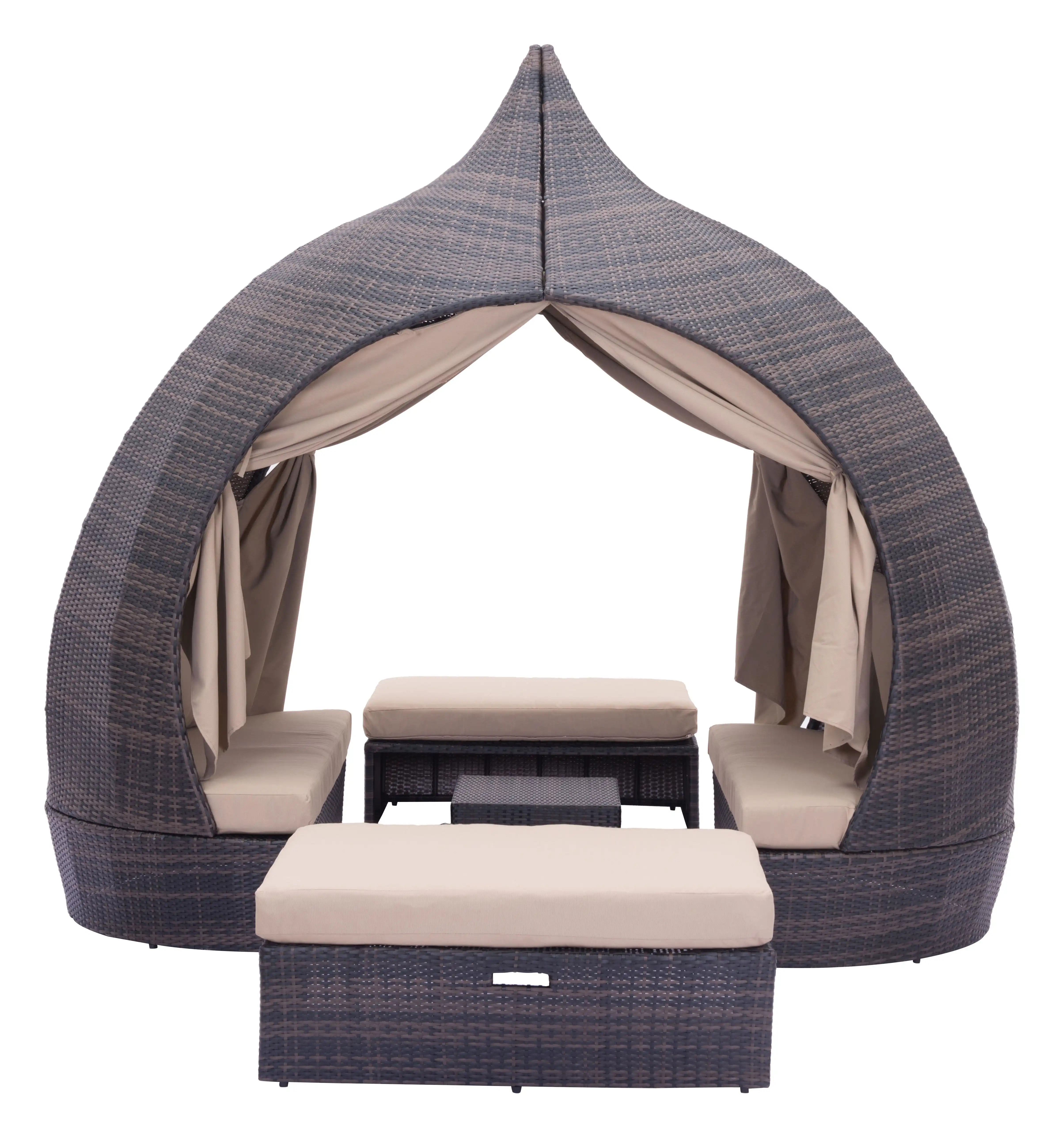 Плетеная кушетка в форме яблока, уличная Солнцезащитная кровать, шезлонг для патио, кушетка, садовая мебель, ротанговая дневная кровать