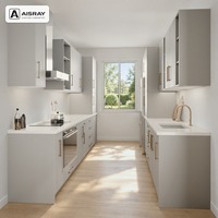 Meuble de cuisine stratifié au design luxueux, configuration en U, boîtes de rangement en MDF, unités sur mesure et rangements extractibles