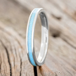 Q988 <b>Silver</b> <b>Wedding</b> <b>Band</b> With Blue Inlay Channel Setting Geometric Design Unisex Fine Ring - Product Image 1