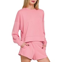 Vente en gros de pulls ras du cou à manches longues en coton pour l'été personnalisés ensemble deux pièces pour femmes