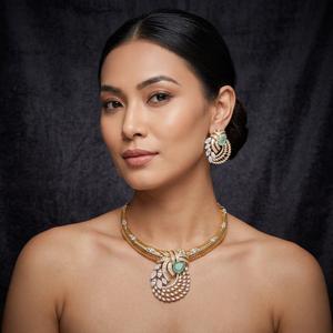 Parure de bijoux de luxe en laiton plaqué rhodium avec CZ et zircon, collier et boucles d'oreilles, pour mariée, mariage et soirée, pour femme - Product Image 2