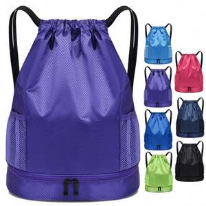 Sac à dos de voyage à cordon de serrage en polyester imperméable 2026 avec poche avant zippée pour sport, plage et gym – Cadeau promotionnel - Product Image 1