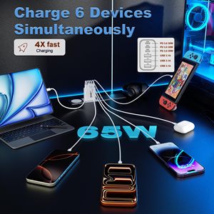 <span class=keywords><strong>Cargador</strong></span> Rápido USB C HYTO GaN de 65W, Enchufe de Pared USBC, Cubo de Carga para Teléfono con 6 Puertos Tipo C, Adaptador de Corriente Multipuerto - Product Image 2
