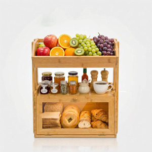 Boîte à pain en bambou à double étage avec porte en verre pour le rangement du pain et des épices dans la cuisine - Product Image 3