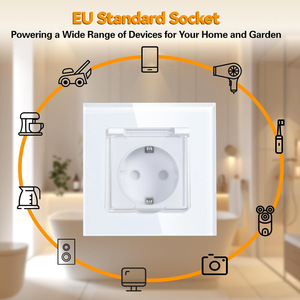 Enchufe de Pared Impermeable con Panel de Vidrio Templado 16A IP44, Caja de Montaje Redonda para Uso en Baños - Product Image 2