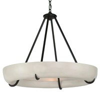 Le lustre en albâtre de Bling Lighting Studio présente des panneaux d'albâtre naturel superposés suspendus à un support fini or.
