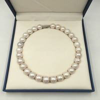 Collier ras du cou en perles d'eau douce naturelles Edison de 13-14 mm, blanc, avec fermoir cœur plaqué or pour femme, perles nouées, idéal pour le bureau/la carrière