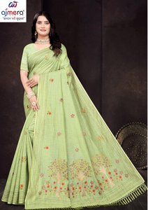 Sari en coton imprimé Ajmera Fashion, élégant, doux, traditionnel, stylé, ethnique, pour les occasions spéciales, pour femmes - Product Image 3