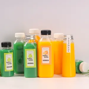 16 Unzen leere quadratische Plastik flaschen 500ml kalt gepresste Plastik saft flaschen mit manipulation sicheren Schraub verschlüssen