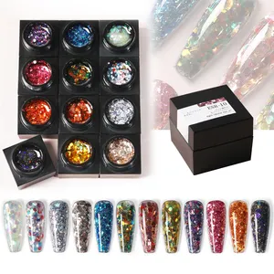 Als Neuankömmling 12 Farben Pailletten Gelee Gel Nagellack Kleber Holo graphic Glossy Reflective Glitter Polish Set Geschenk