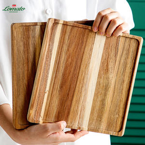 Plateau de service en bois massif d'acacia personnalisé pour la vaisselle, le thé et les fruits de ménage pour le plateau de roulement - Product Image 3