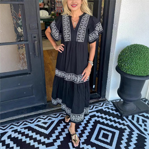 Best Selling Loose Embroidered Cotton Feel <strong>Dress</strong> Summer Vacation Casual Womens Maxi <strong>Dress</strong> - Product Image 2