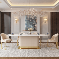 Nordischer Steinplatten-Esstisch Oval für Zuhause, Hotel und Restaurant, Hochwertiger Besprechungstisch mit Stühlen, Luxuriöser Esstisch