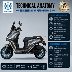 Nouveau design Scooter à essence 125cc 4 temps refroidi par air EFI Cyclomoteur EURO 5 Frein à disque avant et arrière Moto de banlieue pour adulte - Product Image 2