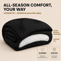 Ensemble de couette Queen Contemporary Solid Comforter, noir, 3 pièces, plissé, certifié OEKO-TEX, 240 GSM