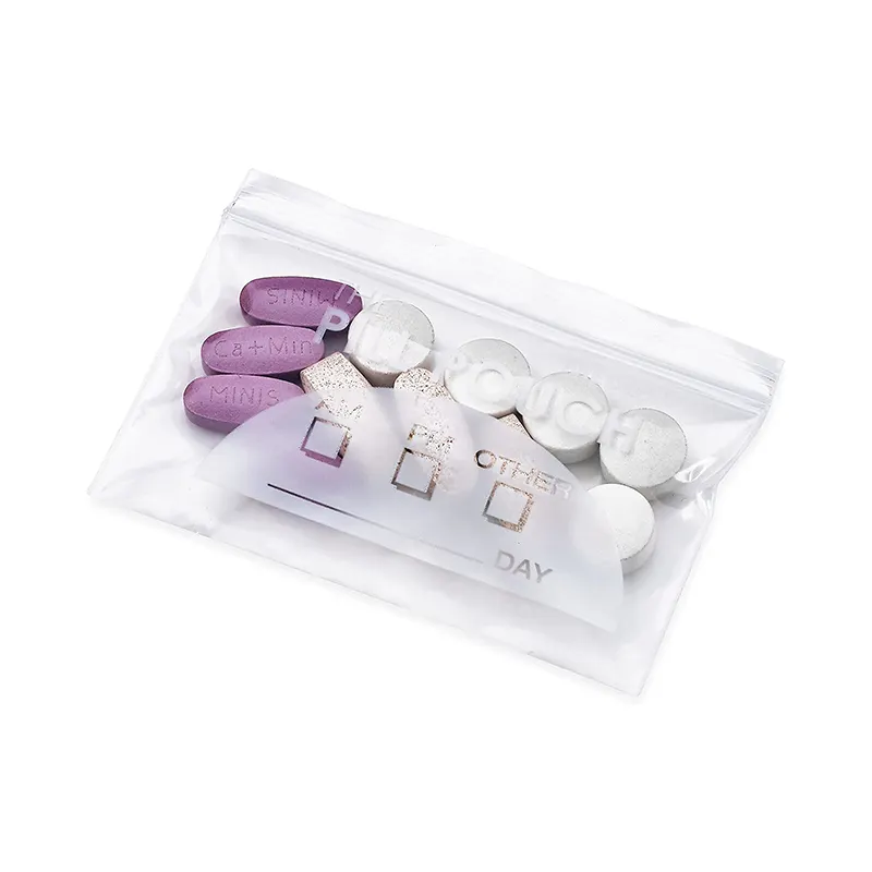 Estuche para pastillas de almacenamiento de medicamentos Ldpe de farmacia, bolsas Ziplock, bolsa con cremallera, logotipo personalizado, plástico resellable desechable