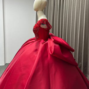 Vestido de Gala Rojo para Quinceañera XV Años y Vestidos de Princesa para Fiesta de 16 Años con Cola de Capilla, Vestidos de Noche - Product Image 2