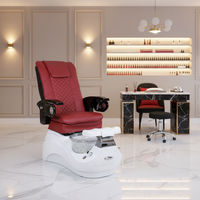 Nouveau mobilier de salon de beauté de luxe moderne, fauteuil de pédicure et de manucure avec spa pour les pieds à pompe de vidange sans tuyau rouge