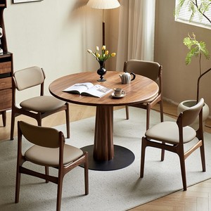 Black Walnut Solid Wood Round <b>Dining</b> <b>Table</b> 2.8Cm Thick Top Stable Framework Structure For <b>Dining</b> Room - Product Image 2