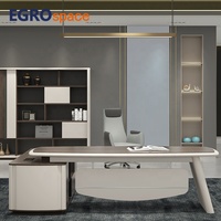 EGROspace Mobilier de bureau commercial de luxe moderne, Table de direction en bois avec meuble d'appoint en L pour PDG/Directeur